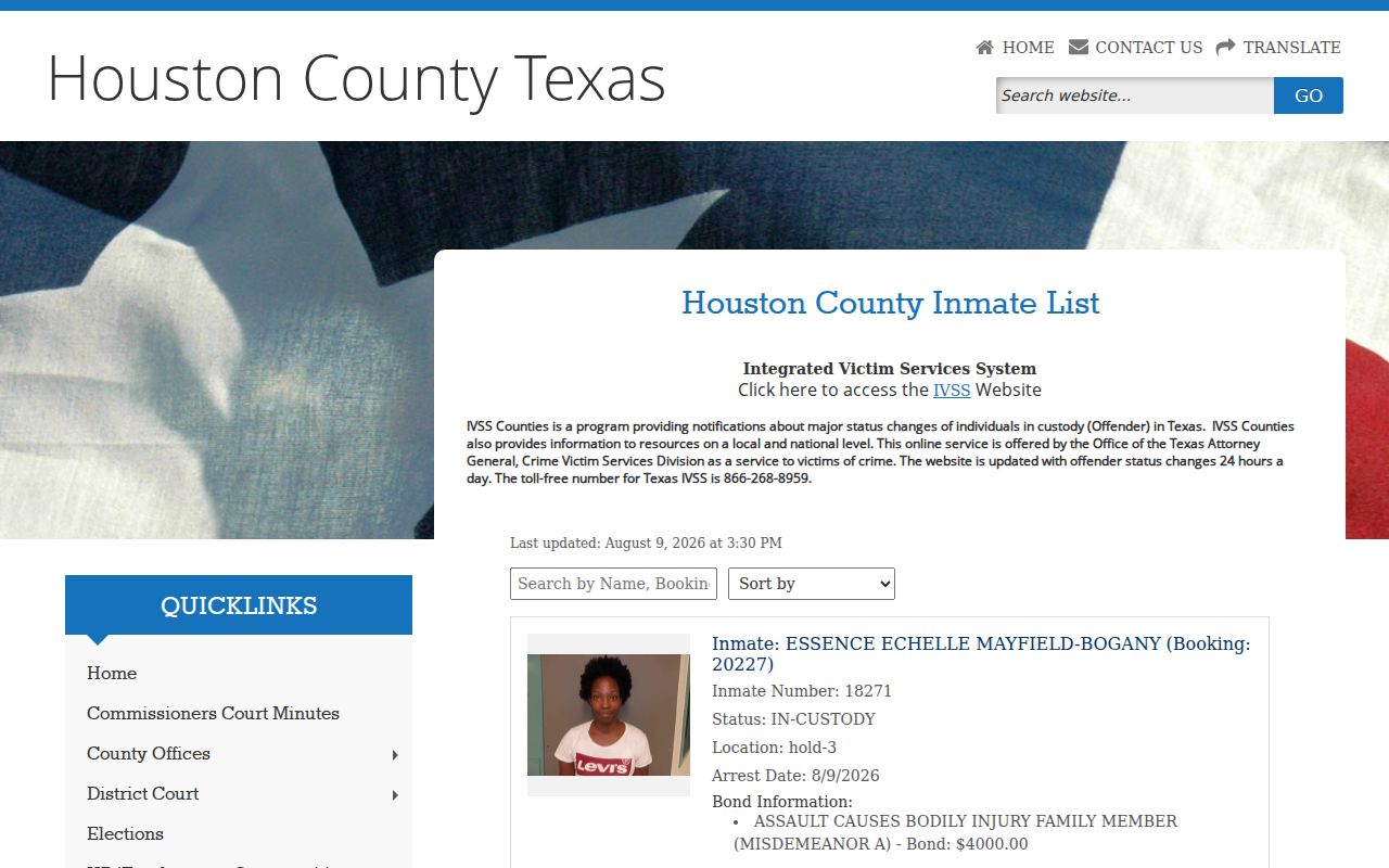 Houston County arrest lookup current inmate search interface