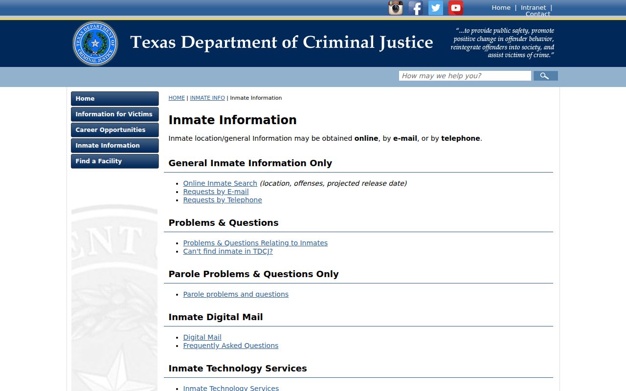 TDCJ information channels for Houston County arrest and custody research