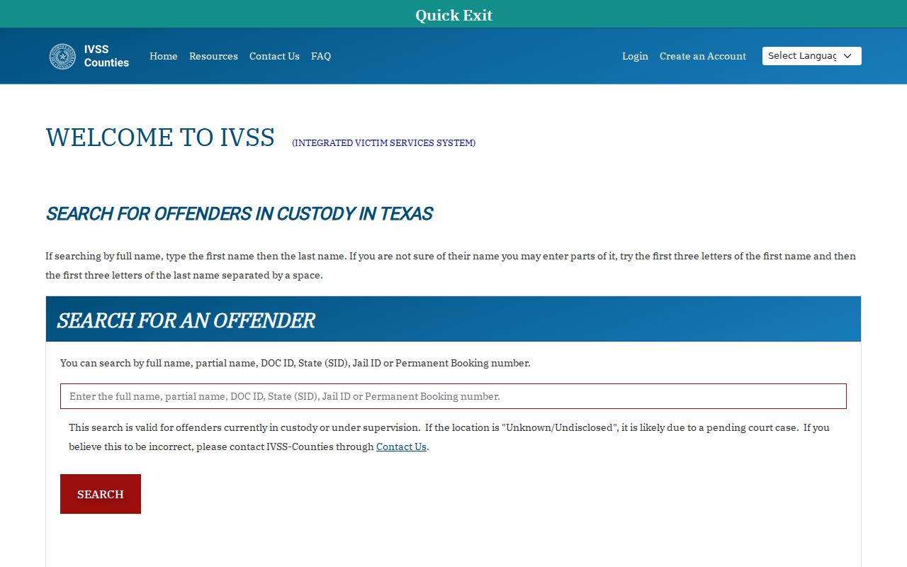 Houston County arrest and custody search through Texas IVSS