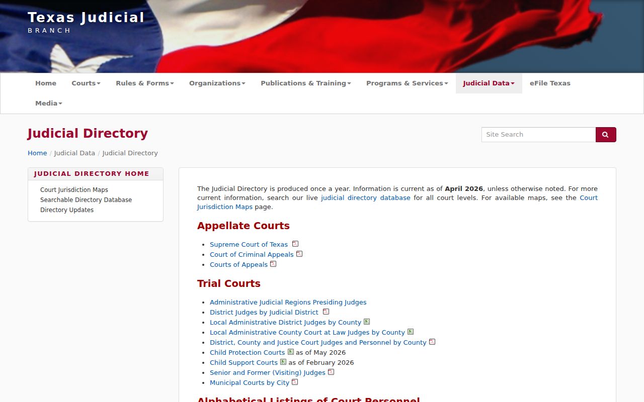 Grapeland criminal records lookup through the official Texas Judicial Directory