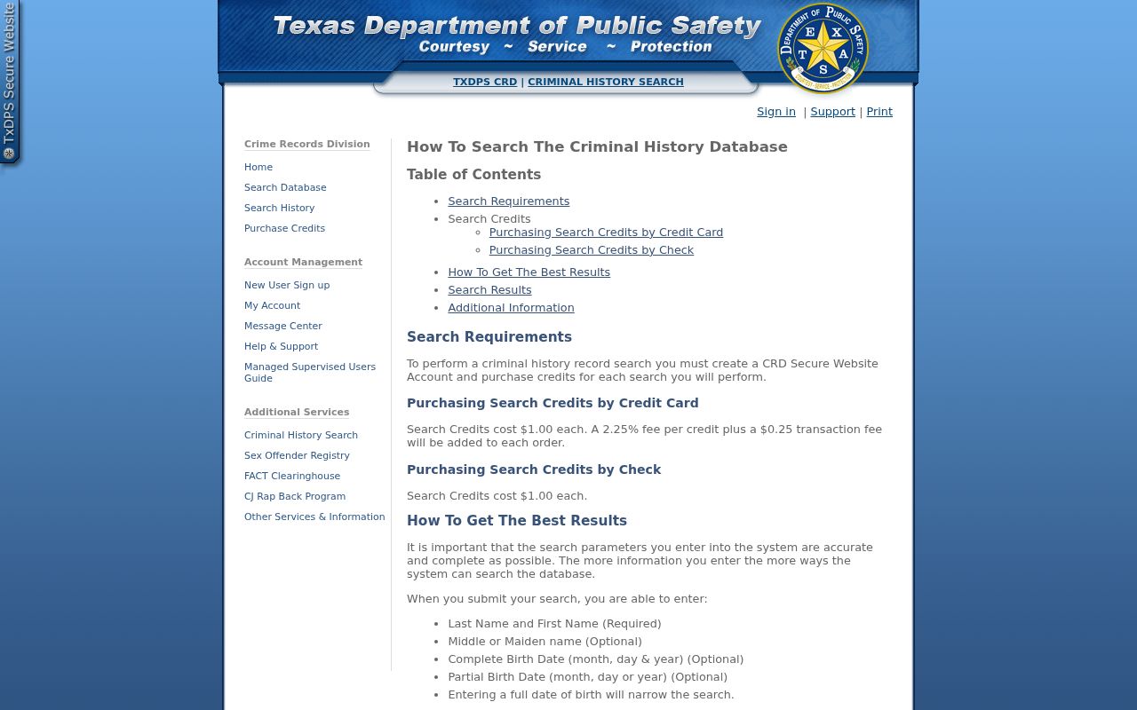 Houston County criminal record DPS name search instructions