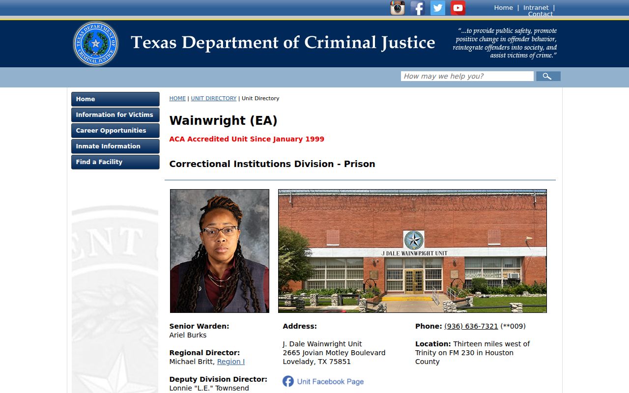 Lovelady criminal records context from the J. Dale Wainwright Unit profile