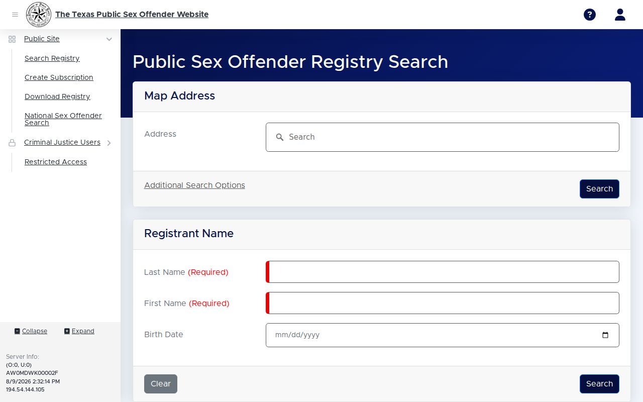 Houston County sex offender search in the Texas Public Sex Offender Registry
